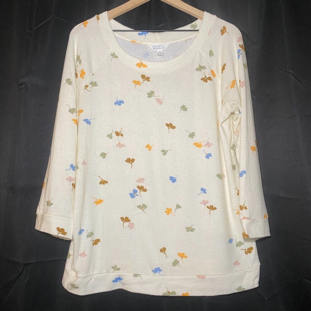 Market & Spruce Paulsen Brushed Knit Top Womens XL Beige Multi-Color Floral EUC
